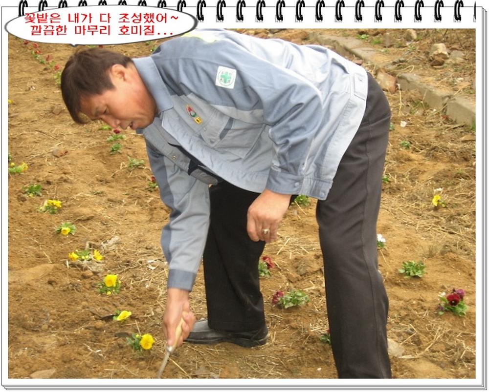 꽃밭완성후 참석하신 통장자율회장님(꽃심기 연기중...) 사진