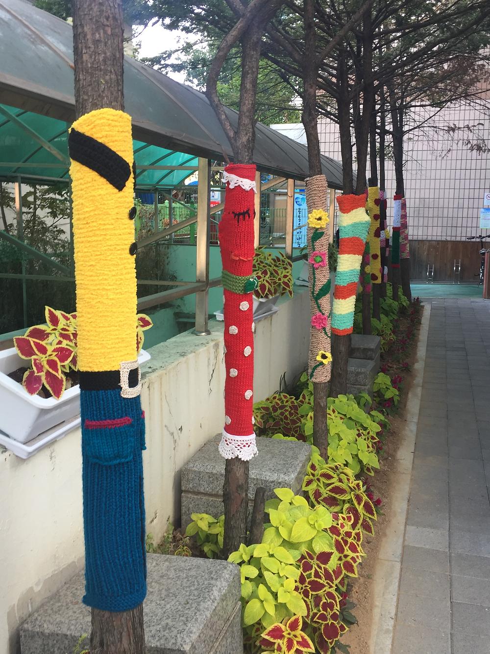 뜨개옷 입은 가로수들 사진