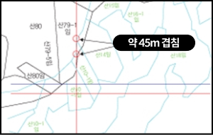 약 45m 겹침